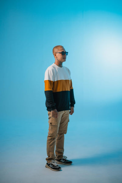 BLOCKED CREW PULLOVER